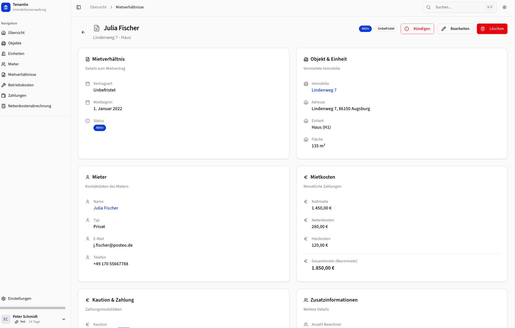 Mieterverwaltung Detail